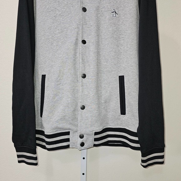 PENGUIN Men's Varsity Gray & Black Rib Knit Button Closure Bomber Jacket Sz XL - Picture 6 of 14